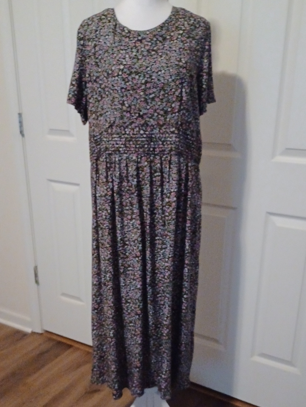 ** Betsy Lauren Black Floral Dress with Pink & Green Accents Size  16P